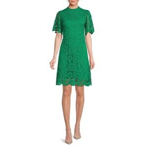 Nanette Lepore Shamrock Green Lace A-Line Dress Size 2 Mock Neck Knee Length NEW